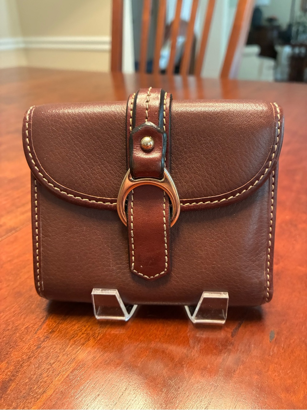 Dooney & Bourke Brown Leather Compact Wallet with Brass Ring